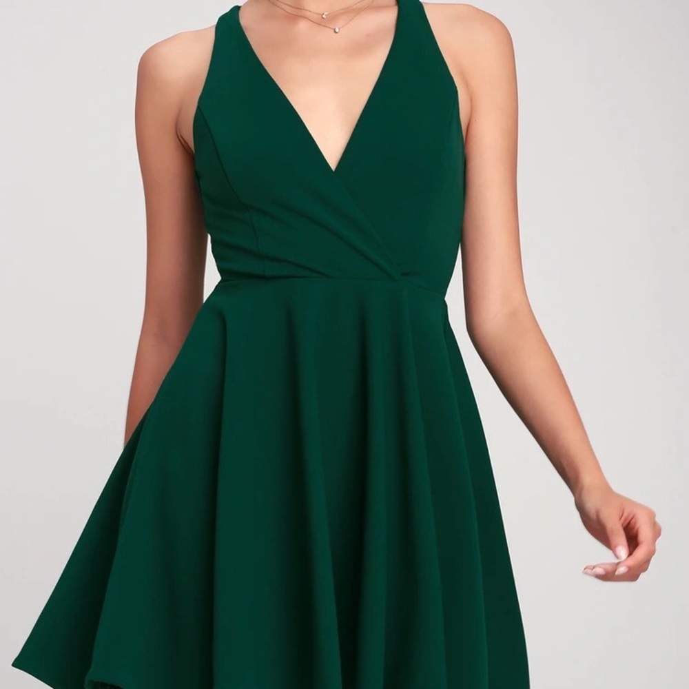 Emerald green, V neck dress from Lulu’s